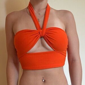 Orange Tie Cut Out Crop Top